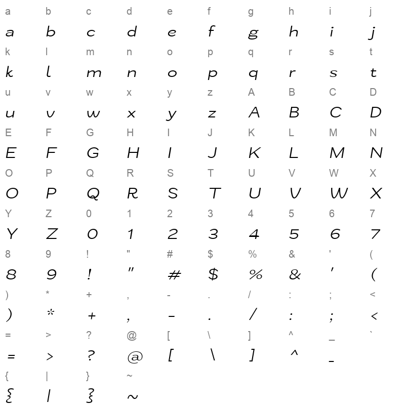 ZtNezto LightItalic Character Map