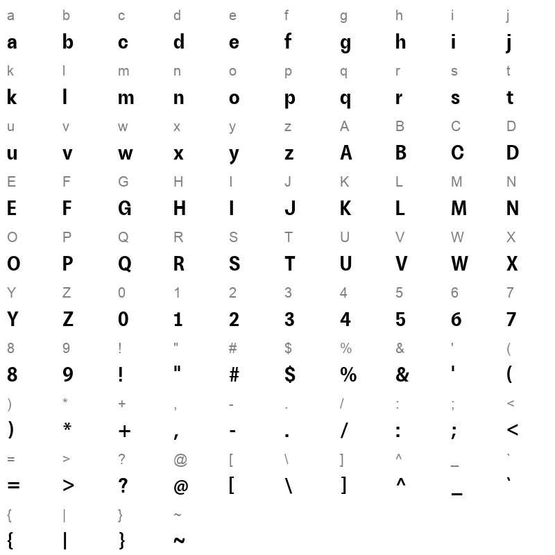 ZTTalk Bold Character Map